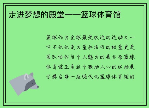 走进梦想的殿堂——篮球体育馆
