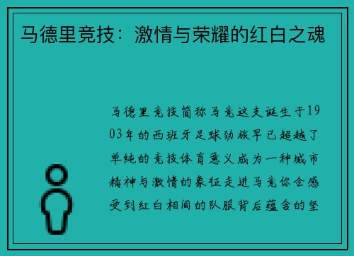 马德里竞技：激情与荣耀的红白之魂